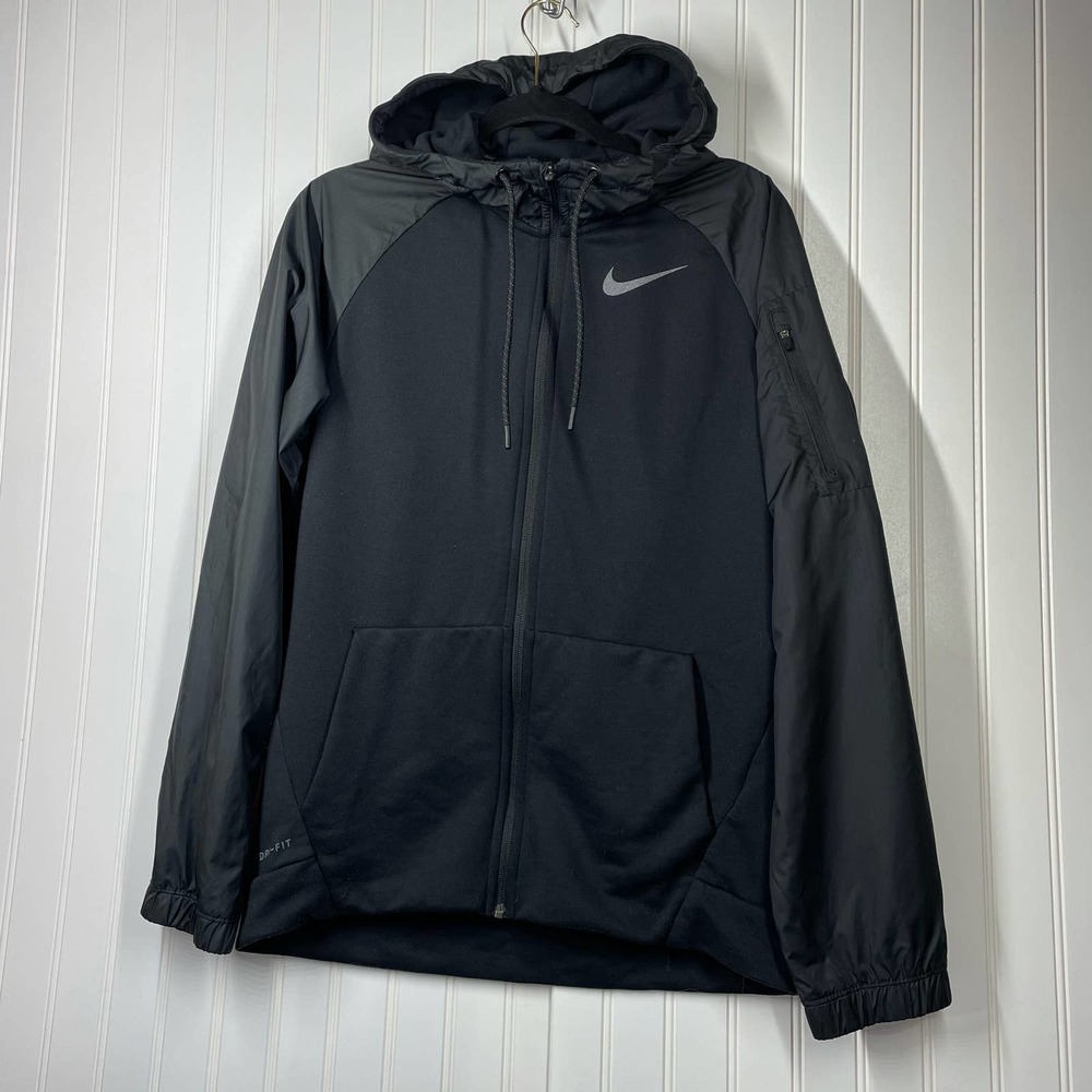 Nike Dri Fit Men’s Black Long Sleeve Hooded Windbreaker Jacket Size Small